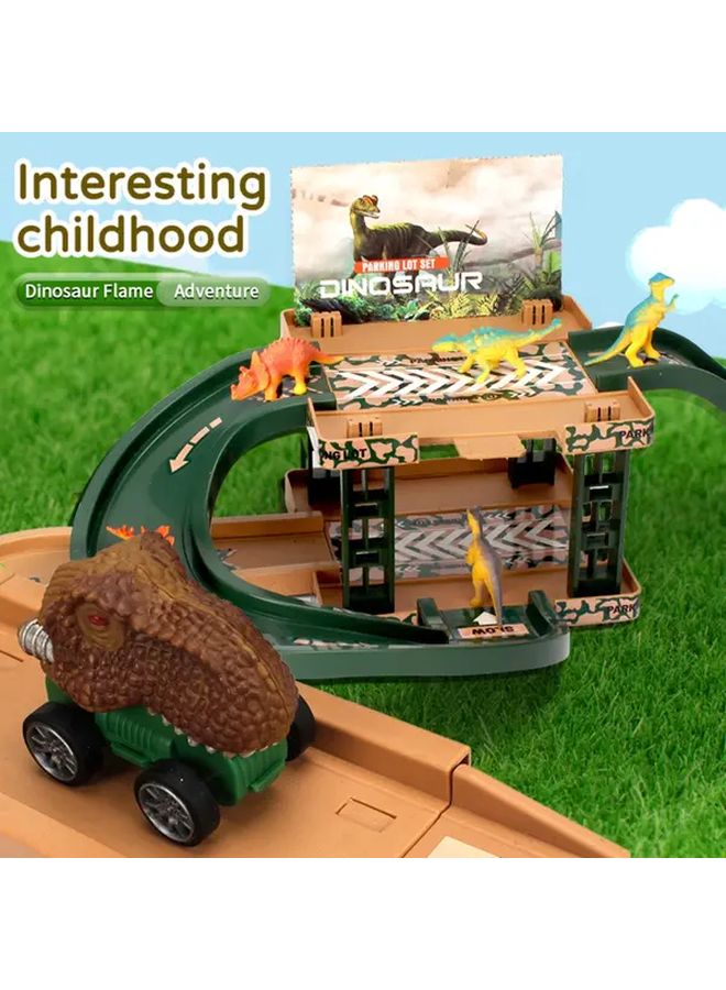 Dinosaur Track Toy Firefighting Military Vehicle Multi Story Parking Lot Play Set - Image 3