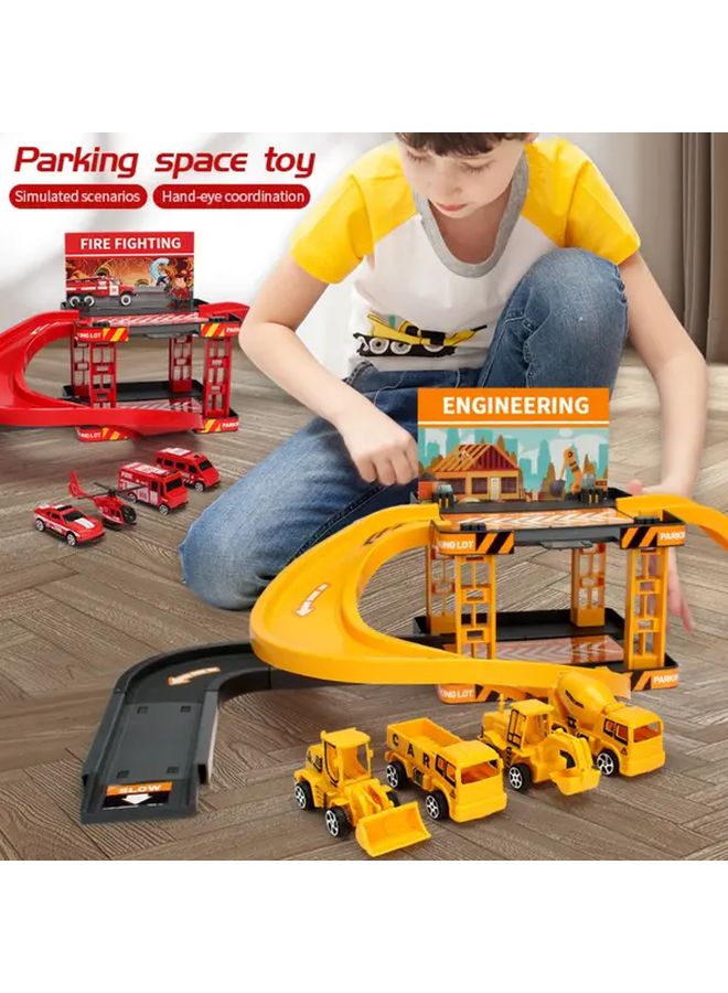 Dinosaur Track Toy Firefighting Military Vehicle Multi Story Parking Lot Play Set - Image 2