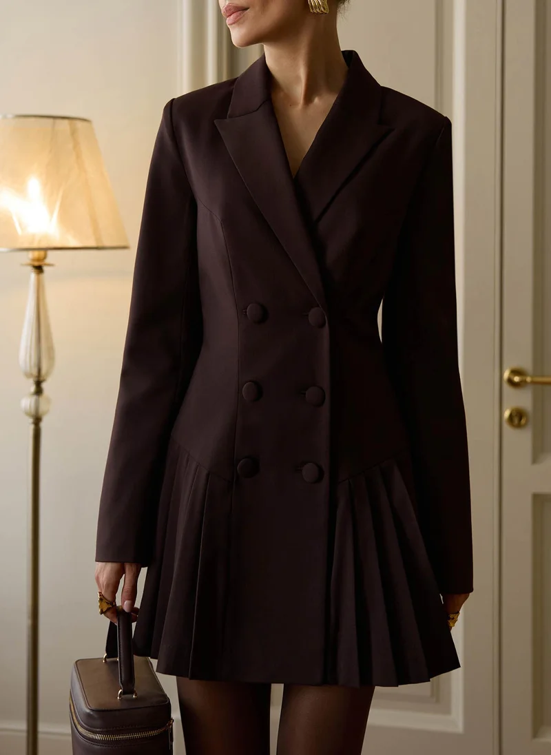 Mini blazer dress with pleated skirt