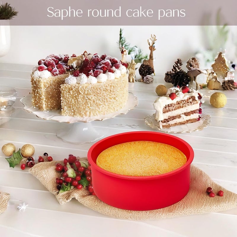 saphe 4 packs Silicone Cake Pans for Baking,Round Cake Molds for Cupcake,Cheese Cakes and Chocolate Cakes, Non-stick silicone bakeware sets BPA free(2 pcs 6 inch + 2 pcs 8 inch) - Image 3