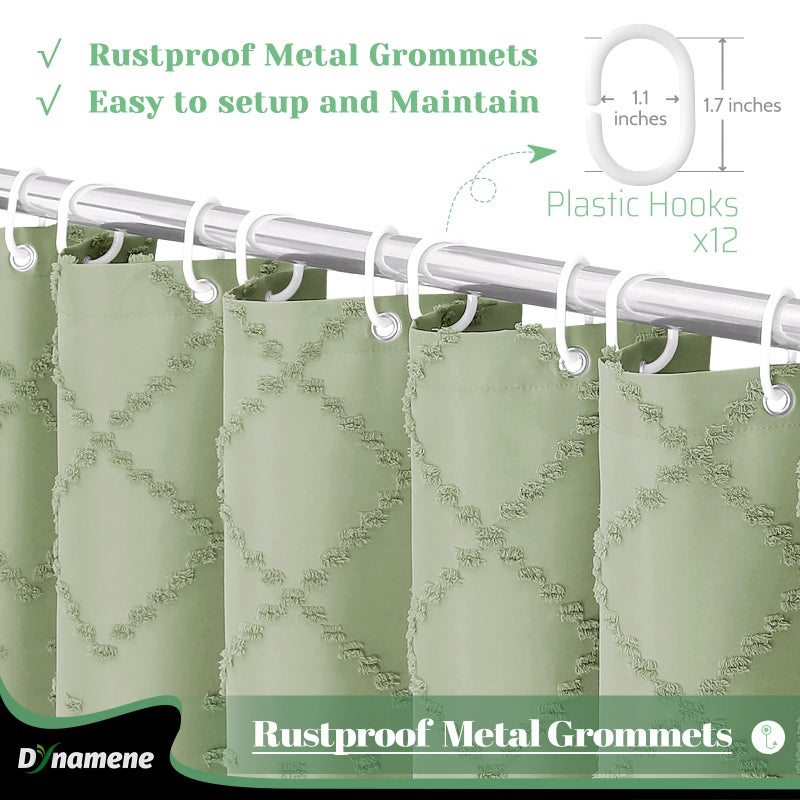 Dynamene sage green Fabric Shower Curtain  Boho Tufted Geometric Striped Tassel Shower Curtain for Bathroom  Shabby Chic Modern Farmhouse Waterproof Cloth Shower Curtain Set  Wrinkle Free  72x72 - Image 4