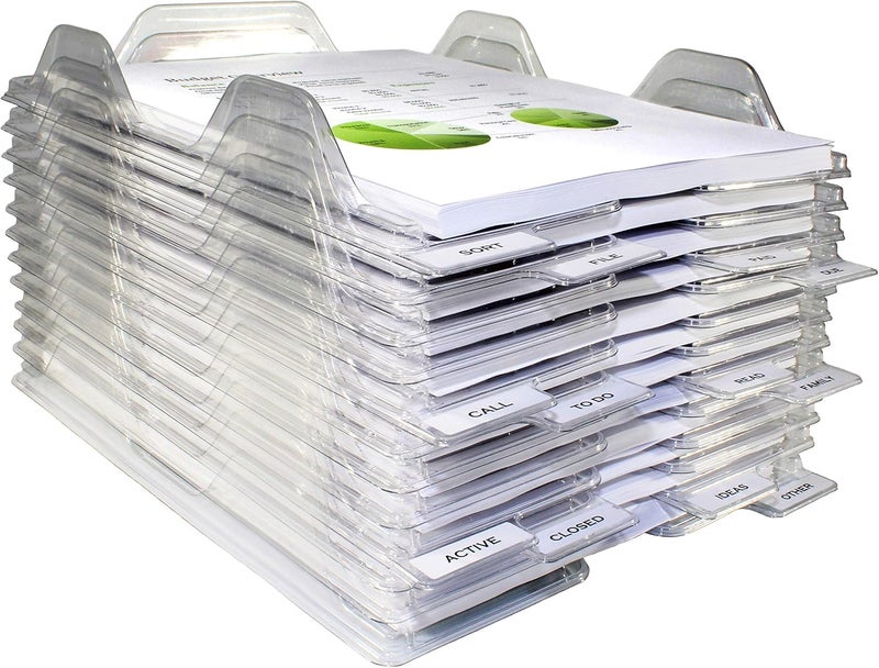 EZSTAX File Organizers - Letter Size, Stackable Trays for Desk - for Office Files, Mail, Documents - 12 Pack, Clear - Image 1