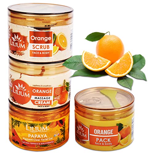 Lilium Suppleness & Smoothness Orange Facial Kit 1000GM | Nourishes & Tighten The Skin | Minimizes Signs of Ageing, Wrinkles, Fine Lines & Dark Spots |Skin Exfoliation & Refreshed Glowing Skin - Image 1