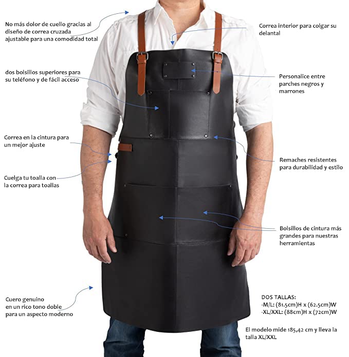 Theodore Genuine Leather Apron – CrossBack straps, BBQ, Woodworking, Barista, & Work Apron, with 3 Spacious Pockets & Adjustable Straps – Brown - Image 3