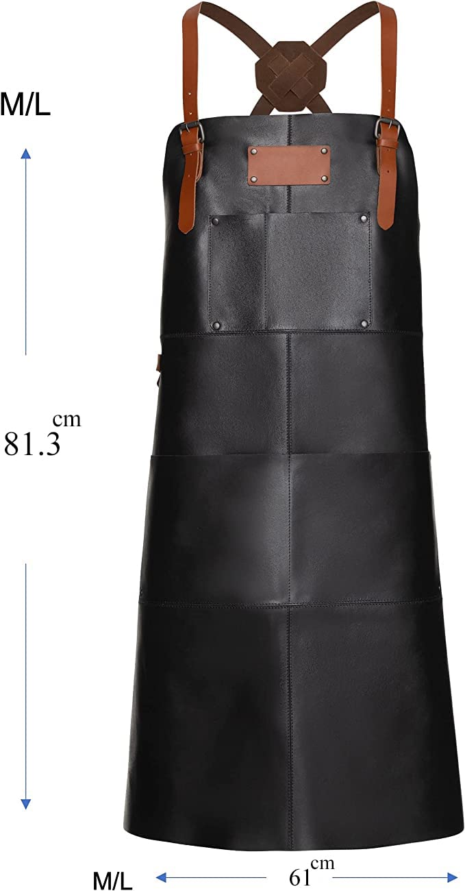 Theodore Genuine Leather Apron – CrossBack straps, BBQ, Woodworking, Barista, & Work Apron, with 3 Spacious Pockets & Adjustable Straps – Brown - Image 2