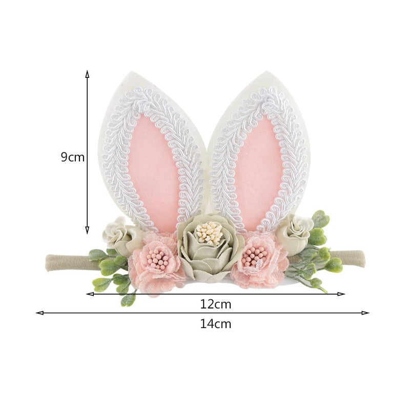 KIDOCHEESE Bunny Rose Ears Easter Headbands Baby Girls Flower Crown Spring Headbands (C) - Image 2