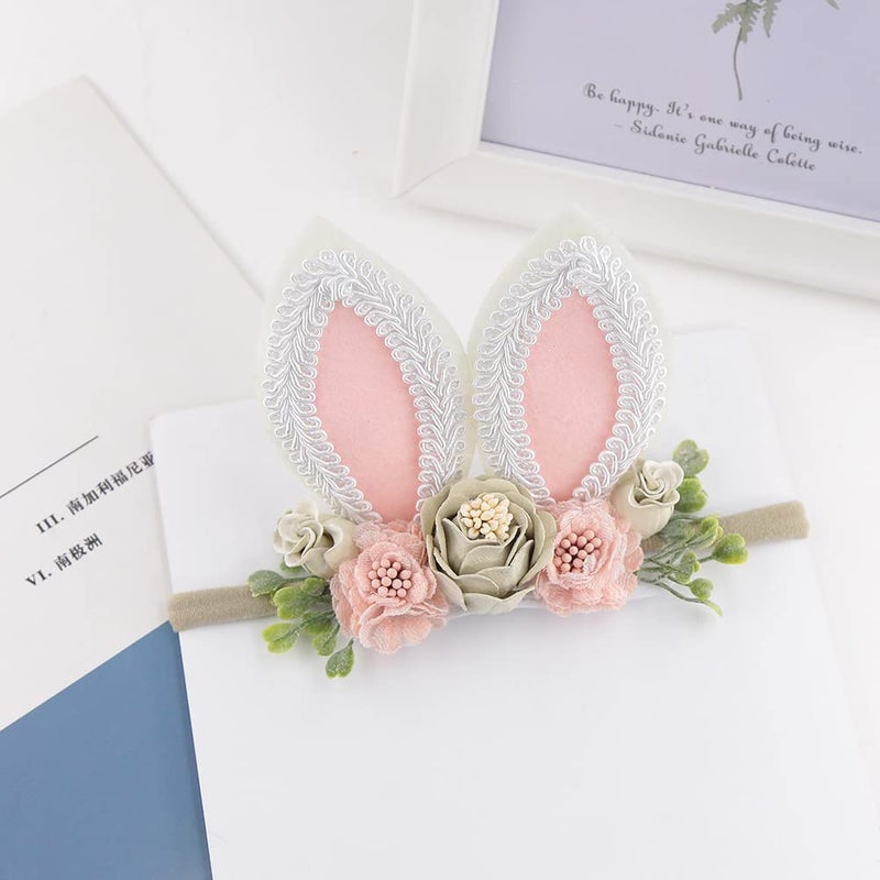 KIDOCHEESE Bunny Rose Ears Easter Headbands Baby Girls Flower Crown Spring Headbands (C) - Image 5