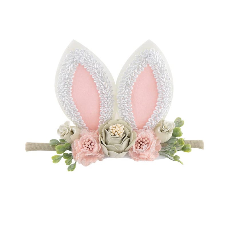 KIDOCHEESE Bunny Rose Ears Easter Headbands Baby Girls Flower Crown Spring Headbands (C) - Image 1