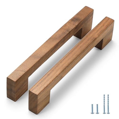 Evionlin Walnut Square 712in 2 pcs Wooden Drawer Pulls Handle pulls for cabinets Kitchen Cabinet Drawer pulls Cabinet Door Pull - Image 1