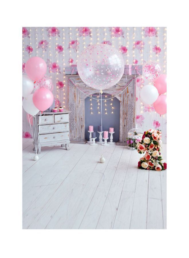 NIBEMINENT Balloon Children Photo Studio Background White/Pink/Red  - Image 1