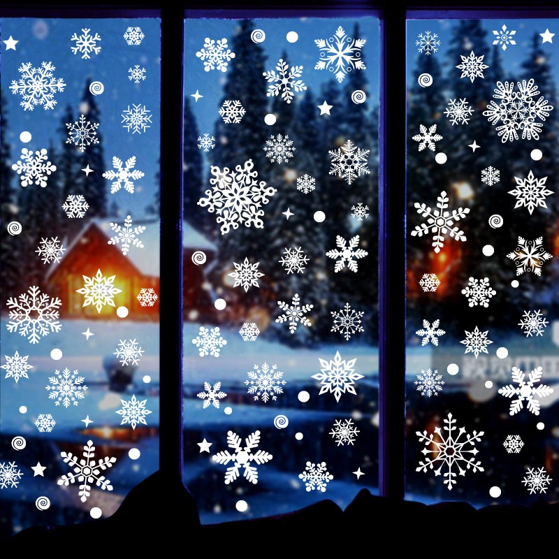 Hidreas 258 PCS Snowflake Window Clings عيد الميلاد نافذة الكربات زخارف نافذة عيد الميلاد لنافذة عيد الميلاد - Image 1