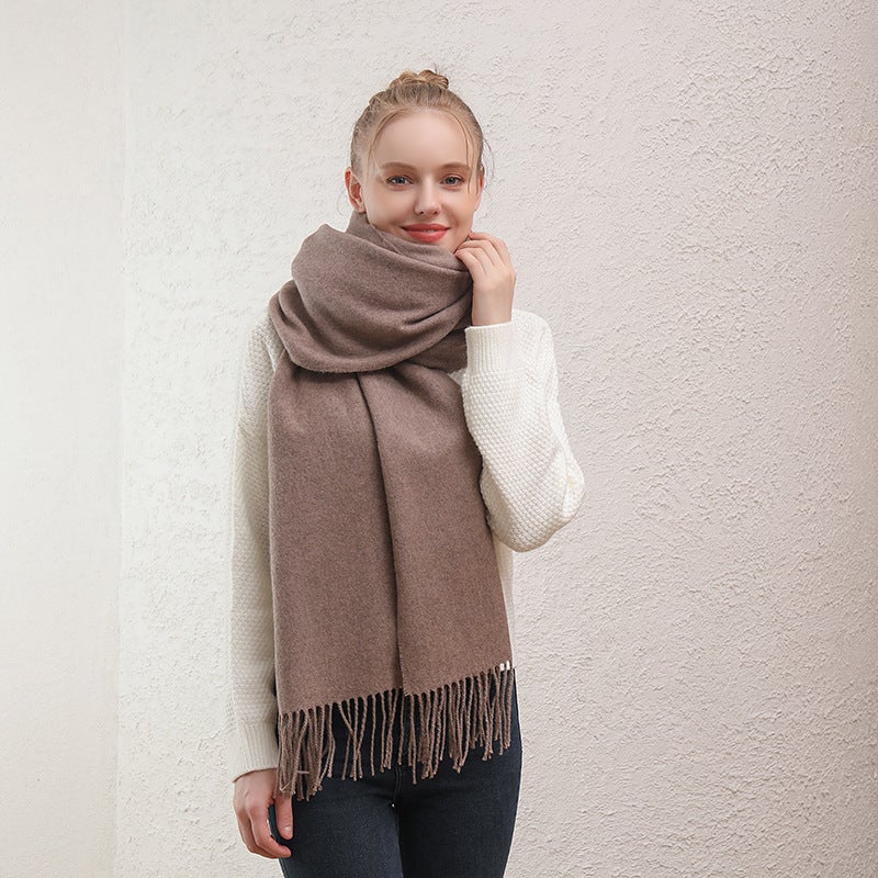 Scarf Women'S Warm Thick Wool Cashmere Scarf Winter Versatile Men'S Shawl Solid Color Scarf - Image 5