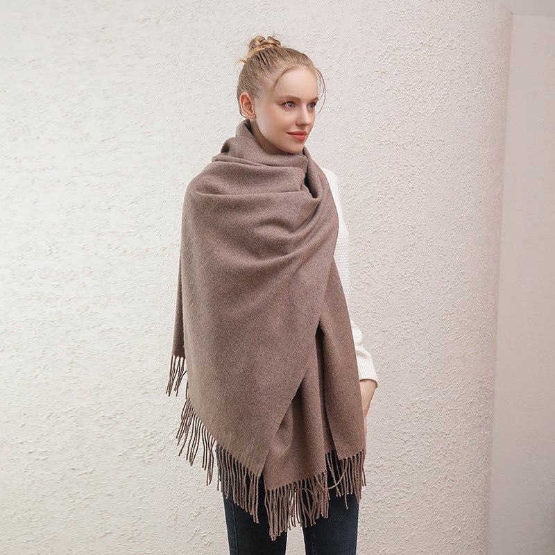 Scarf Women'S Warm Thick Wool Cashmere Scarf Winter Versatile Men'S Shawl Solid Color Scarf - Image 4
