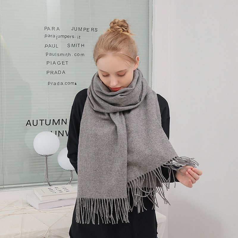 Scarf Women'S Warm Thick Wool Cashmere Scarf Winter Versatile Men'S Shawl Solid Color Scarf - Image 3