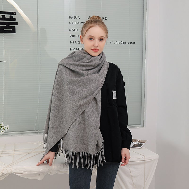 Scarf Women'S Warm Thick Wool Cashmere Scarf Winter Versatile Men'S Shawl Solid Color Scarf - Image 2