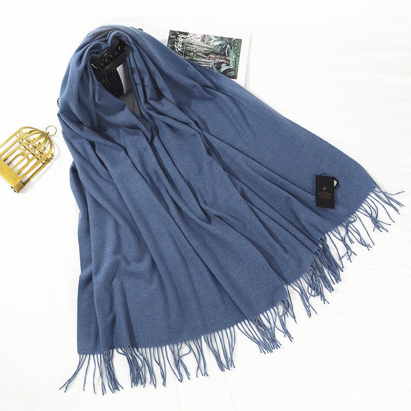 Scarf Women'S Warm Thick Wool Cashmere Scarf Winter Versatile Men'S Shawl Solid Color Scarf - Image 1