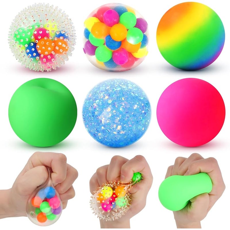 ليموستار 6 Set Squishy Sensory Stress Squeezing Balls forAdults: Best Calming Tool to Relieve Anxiety, Vent Mood and Improve Focus, Easter Basket Stuffers for Kids, Goodie Bag Stuffers - Image 1