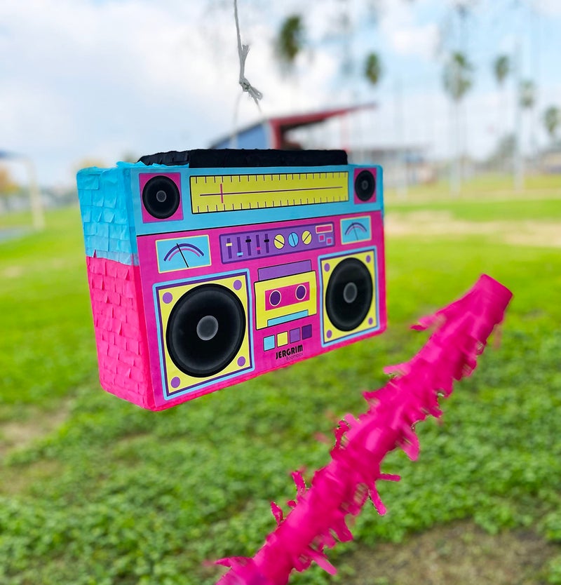 Jergrim Boombox PiÃ±ata 4-Piece Set perfect for Retro Birthday Party, Decorations, 80s Parties, Hip Hop 90s, 1980â€™s Radio PiÃ±ata for kids and adults (17â€X10â€) Durable! - Image 4