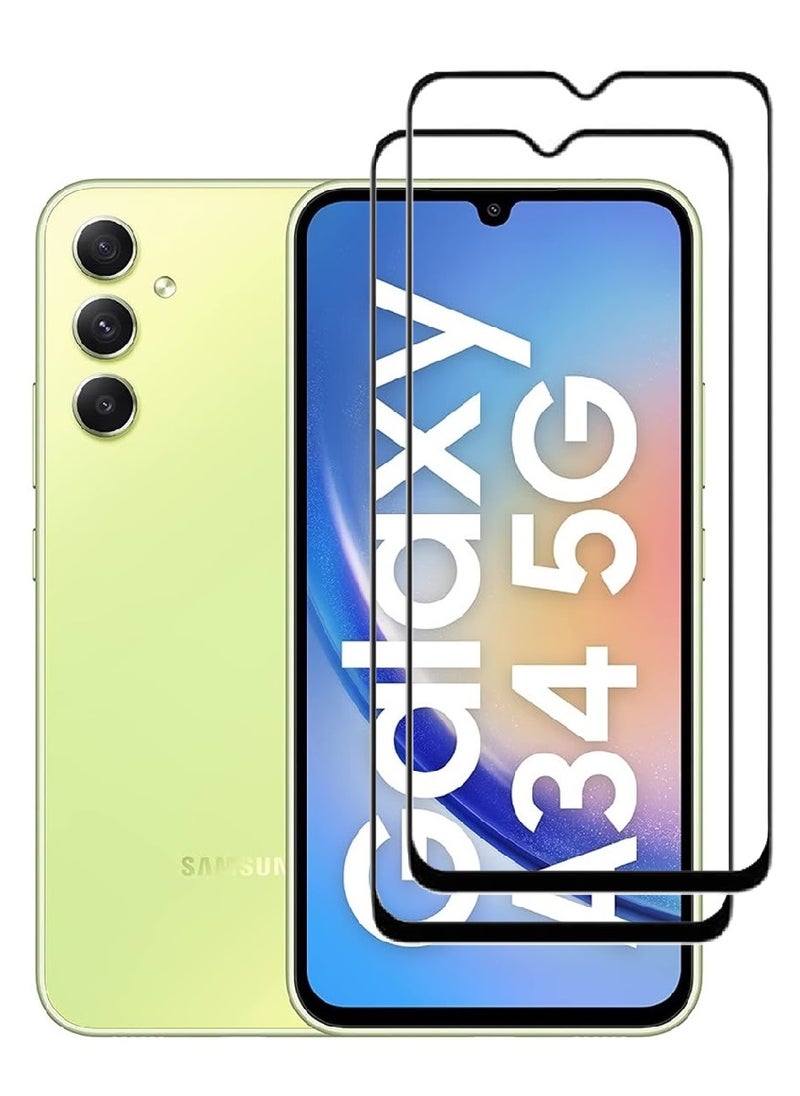 AINA 2 Pieces Tempered Glass Screen Protector 5D Designed For Samsung Galaxy A34 5G Full Glue Edge to Edge Full Screen Coverage And Bubble Free - Image 1