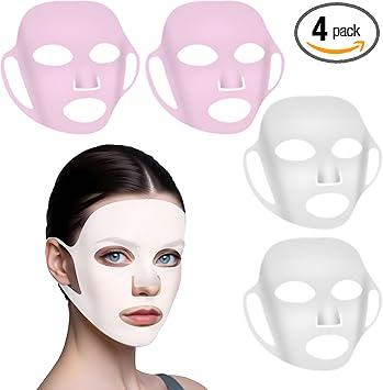 COMNICO COMNICO 4pcs Reusable Silicone Facial Mask Moisturizing Skin Mask Cover 3D Face Wrap Holder Prevent Evaporation Falling EarHook Loops Skincare Beauty Spa Tool TransparentPink  - Image 1