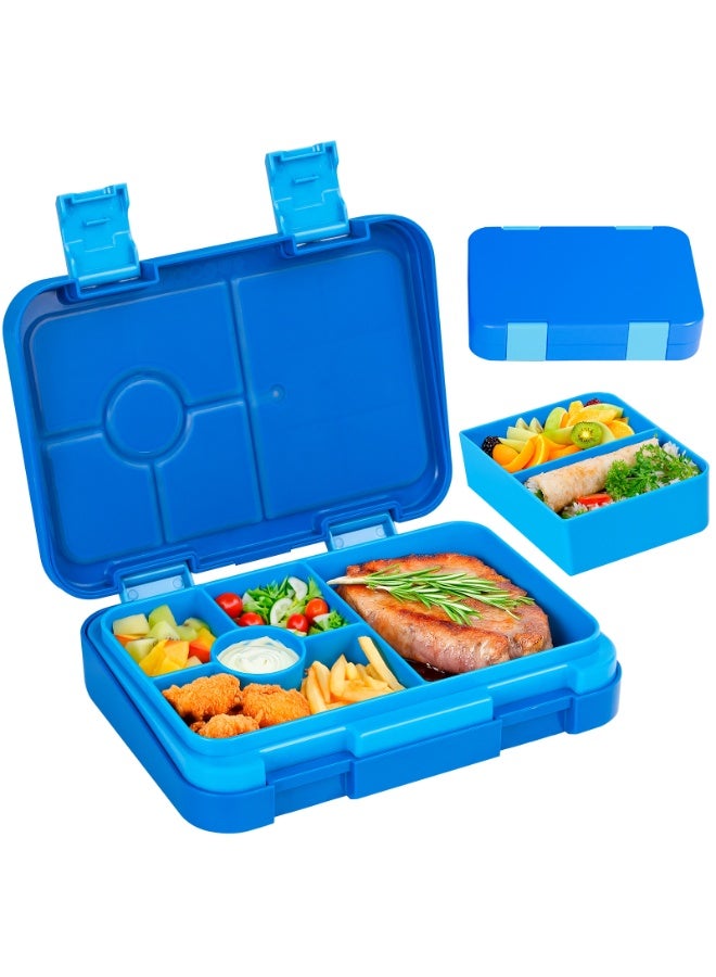 Yakiter Bento Box Lunch Box, 810ML Bento Box for Kids Children with 6 Compartments Cutlery Set, Leak Proof Lunch Box for Kids Adults, Snack Box for School Kindergarten,Nursery, Office（Blue）  - Image 1