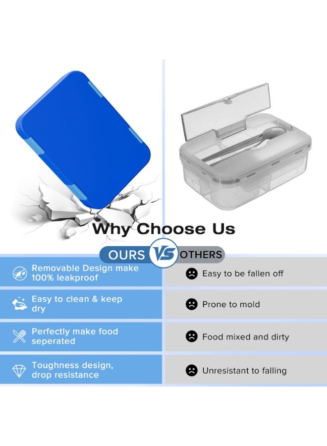 Yakiter Bento Box Lunch Box, 810ML Bento Box for Kids Children with 6 Compartments Cutlery Set, Leak Proof Lunch Box for Kids Adults, Snack Box for School Kindergarten,Nursery, Office（Blue）  - Image 5