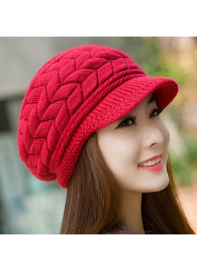 Generic - Womens Winter Knitted Rabbit Fur Hat Red - Image 1