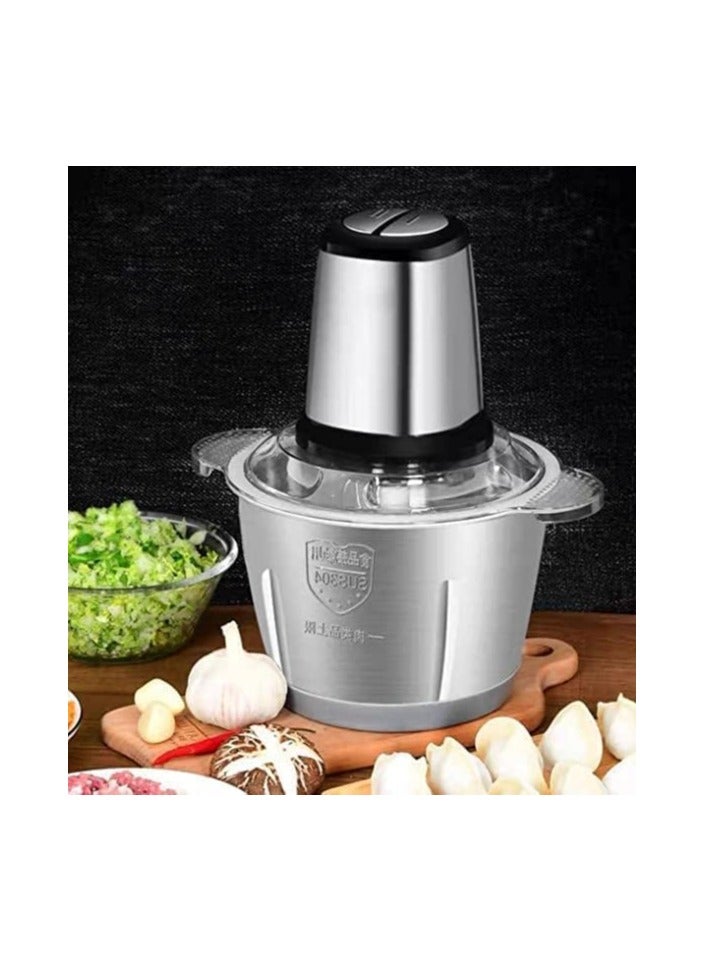 2L Stainless Steel Meat and Vegetable Grinder, Mincer and Chopper, 1000W, Made of Stainless Steel with Dual Level Blades and 2 Speed ​​Settings for Versatile Use for Meat, Vegetables, Fruits and Nuts - Image 1