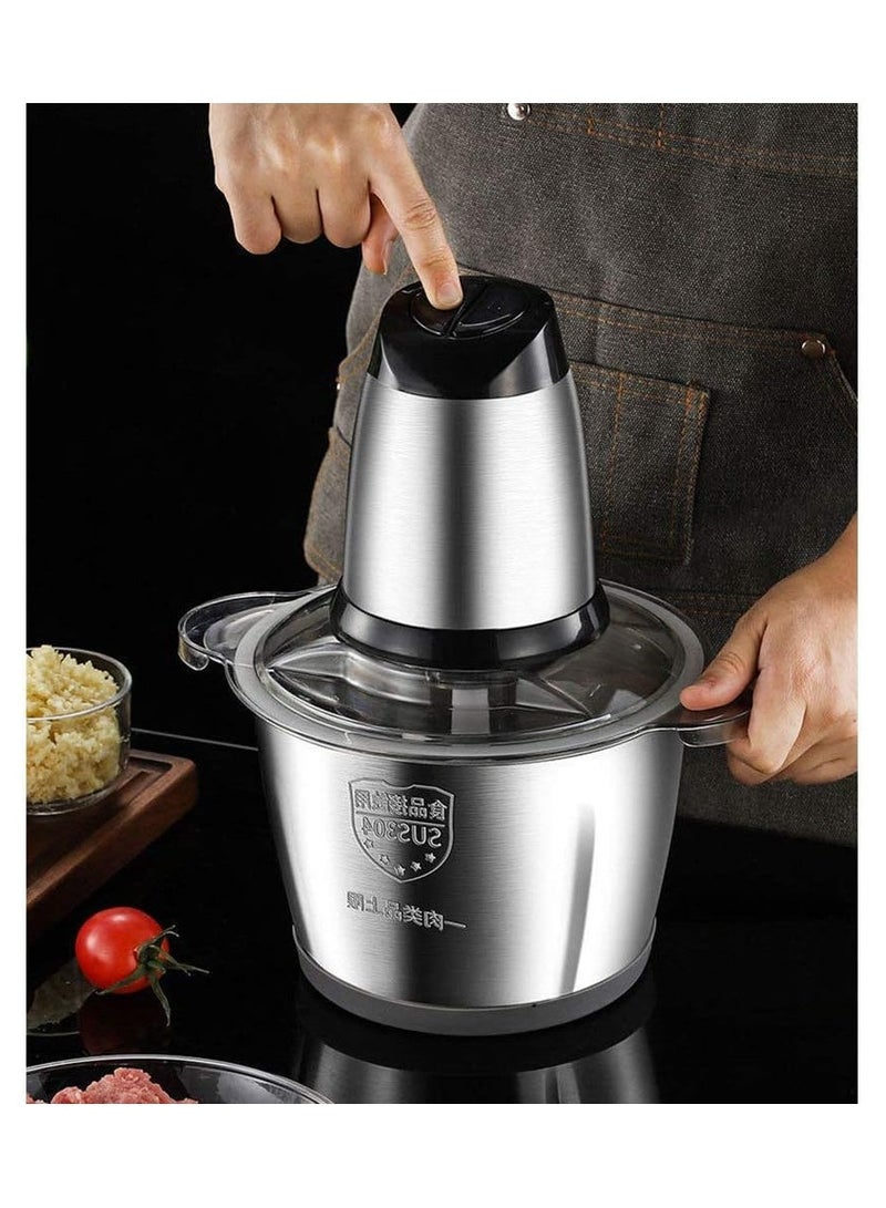 2L Stainless Steel Meat and Vegetable Grinder, Mincer and Chopper, 1000W, Made of Stainless Steel with Dual Level Blades and 2 Speed ​​Settings for Versatile Use for Meat, Vegetables, Fruits and Nuts - Image 2