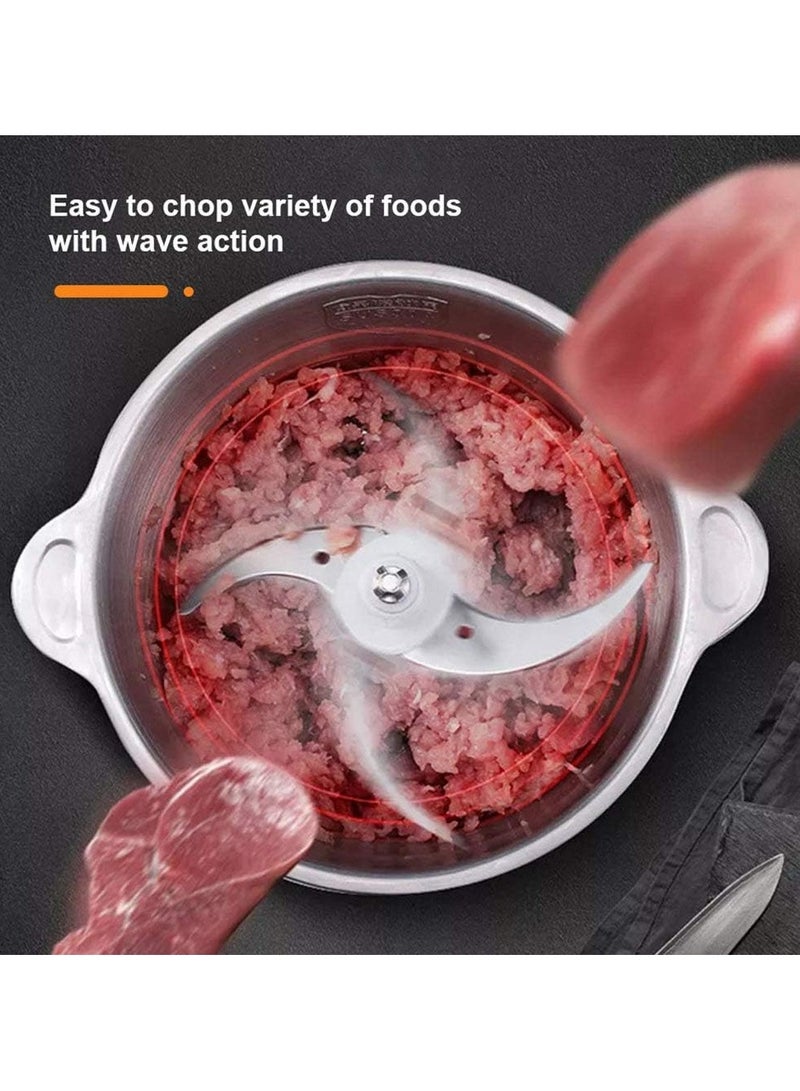 2L Stainless Steel Meat and Vegetable Grinder, Mincer and Chopper, 1000W, Made of Stainless Steel with Dual Level Blades and 2 Speed ​​Settings for Versatile Use for Meat, Vegetables, Fruits and Nuts - Image 3