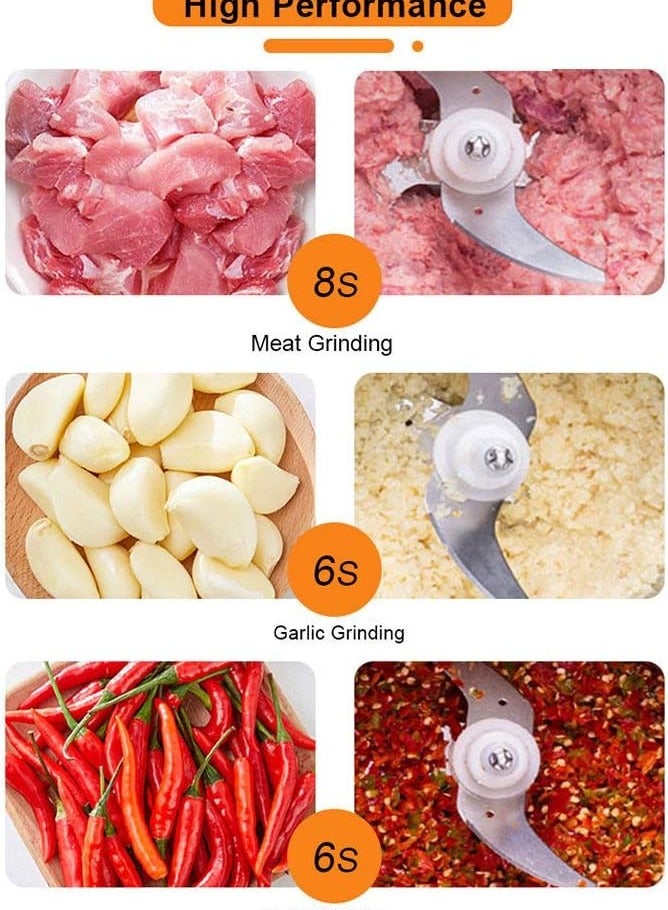 2L Stainless Steel Meat and Vegetable Grinder, Mincer and Chopper, 1000W, Made of Stainless Steel with Dual Level Blades and 2 Speed ​​Settings for Versatile Use for Meat, Vegetables, Fruits and Nuts - Image 4