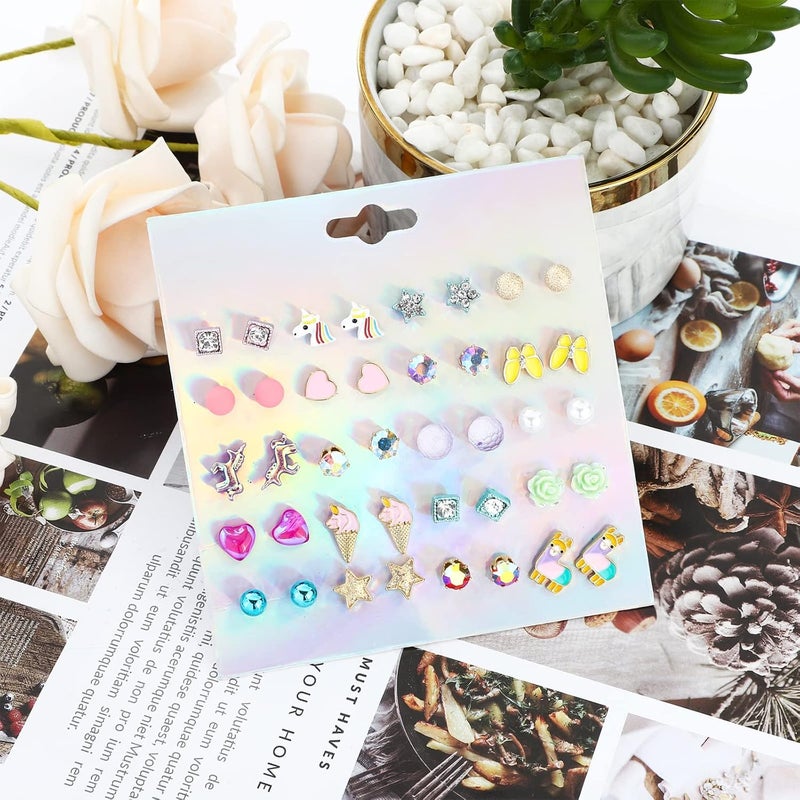 NEWITIN 100 Pairs Colorful Cute Earrings for Girls Sensitive Ears Hypoallergenic Girl Stud Earrings Set Stainless Steel Cartoon Stud for Girls and Women - Image 4