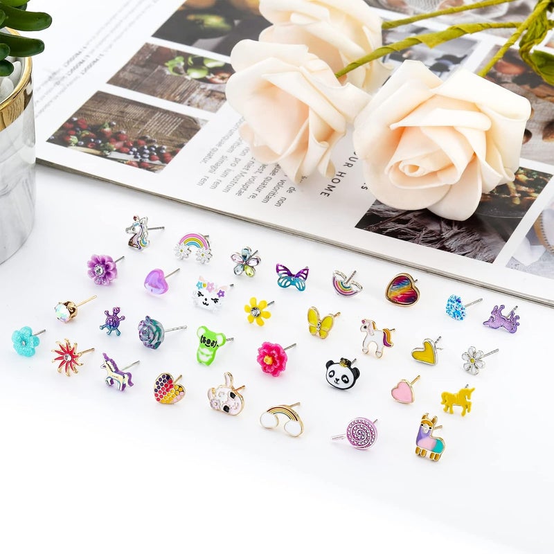 NEWITIN 100 Pairs Colorful Cute Earrings for Girls Sensitive Ears Hypoallergenic Girl Stud Earrings Set Stainless Steel Cartoon Stud for Girls and Women - Image 3