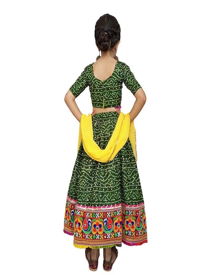 Aglare Emdroydered Cotton Ethnic Readymade Lehenga Choli,Readymade Lehenga Choli For Girls,Stitched Green 13-14 Years - Image 3