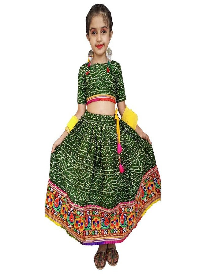 Aglare Emdroydered Cotton Ethnic Readymade Lehenga Choli,Readymade Lehenga Choli For Girls,Stitched Green 13-14 Years - Image 2