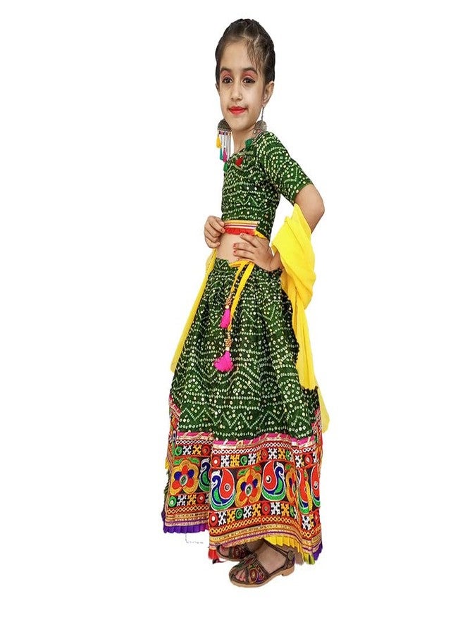 Aglare Emdroydered Cotton Ethnic Readymade Lehenga Choli,Readymade Lehenga Choli For Girls,Stitched Green 13-14 Years - Image 4