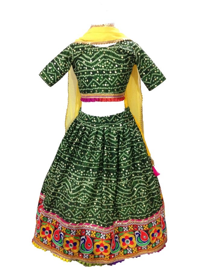 Aglare Emdroydered Cotton Ethnic Readymade Lehenga Choli,Readymade Lehenga Choli For Girls,Stitched Green 13-14 Years - Image 1