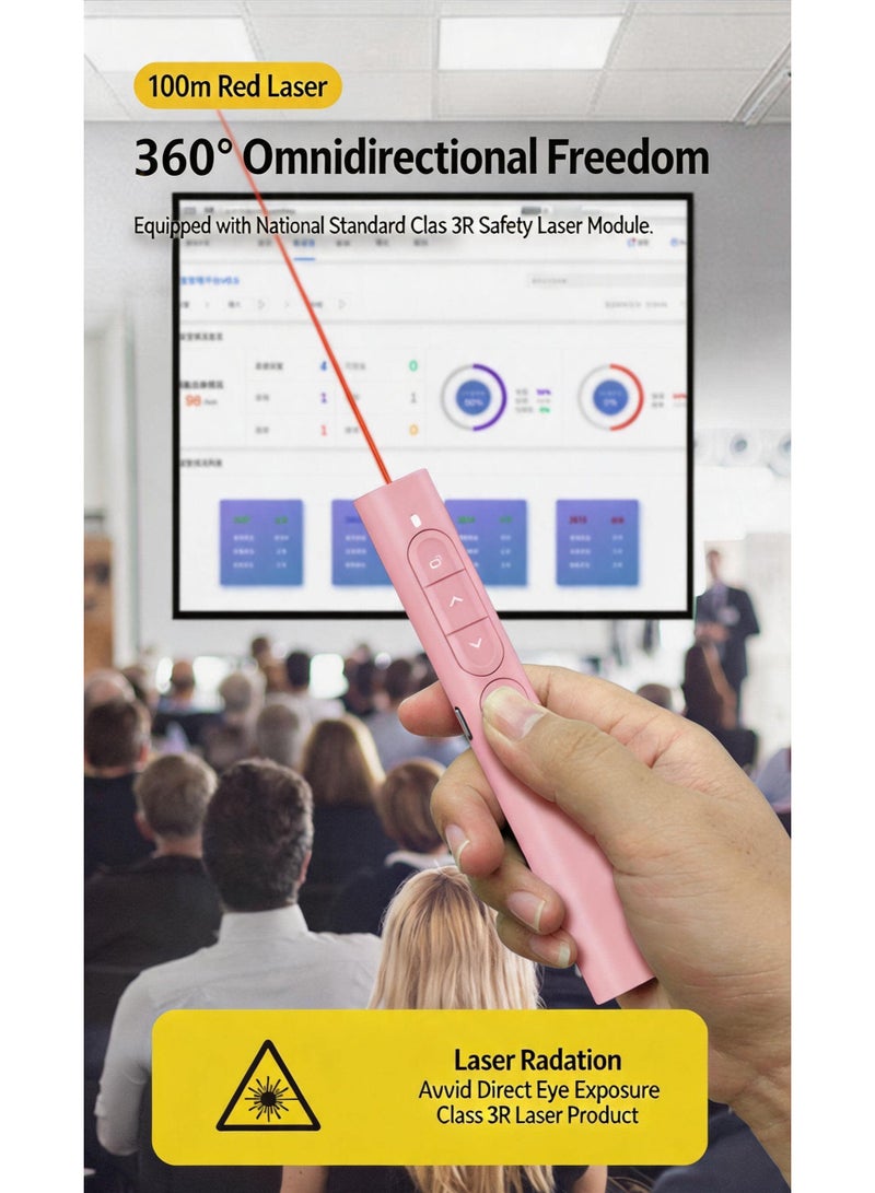 جهاز عرض لاسلكي احترافي مع شريحة ذكية متطورة، بلوتوث BLE وتقنية التحكم 360 درجة (مدى 100 متر)، يدعم الارتباط التشعبي والتحكم في الصوت، قابلة للشحن عبر Type-C لنظام ويندوز وماك (أسود) - Image 4