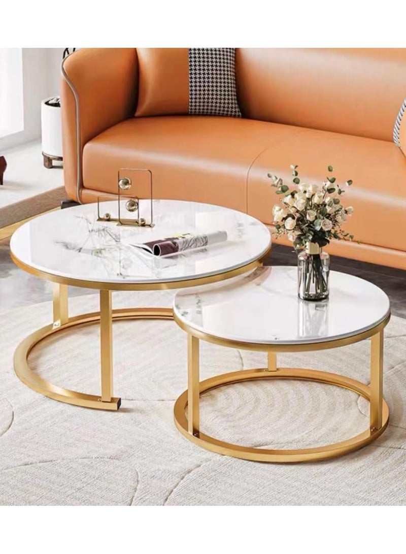 DubaiGallery coffee table Nordic White Round Nesting Table Small Coffee Table, White Natural Tabletop, Suitable for Living Room Office Hotel Furniture - Image 1