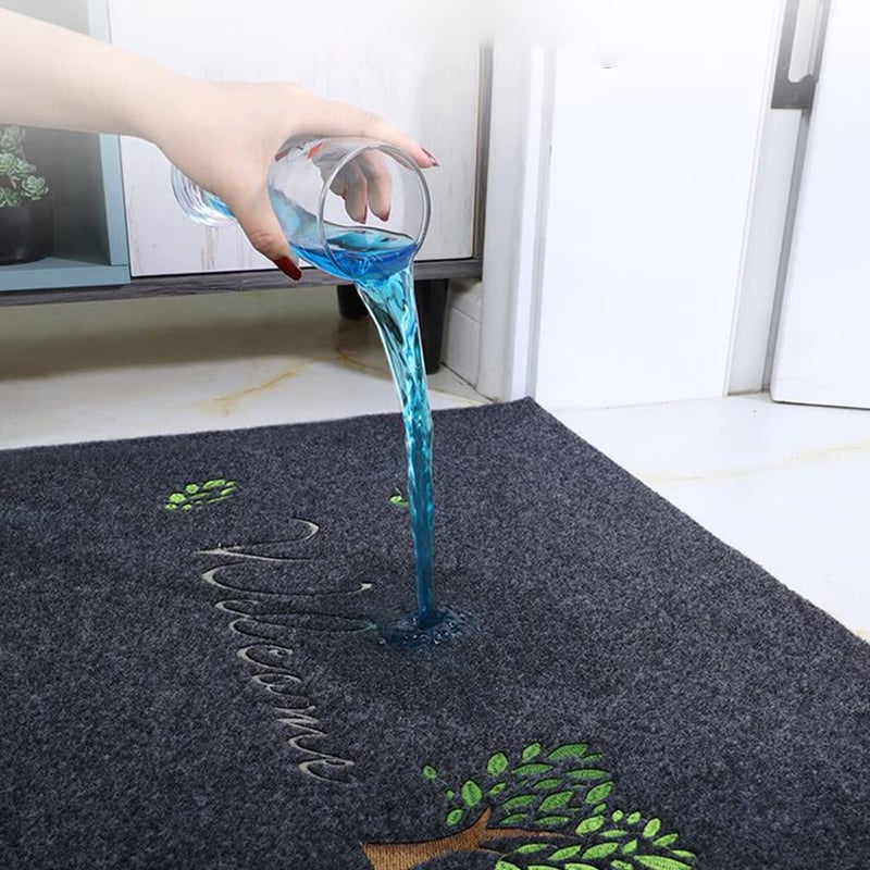 wolpin Anti-Slip Bath Mat (40 x 60 cm) Quick Water Absorbent Door Mat Bathmat for Home, Kitchen, Haze Blue Hall Entryway, Welcome Love Tree - Image 3