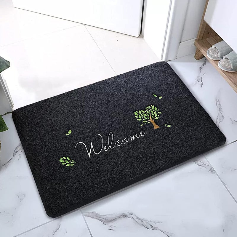 wolpin Anti-Slip Bath Mat (40 x 60 cm) Quick Water Absorbent Door Mat Bathmat for Home, Kitchen, Haze Blue Hall Entryway, Welcome Love Tree - Image 2