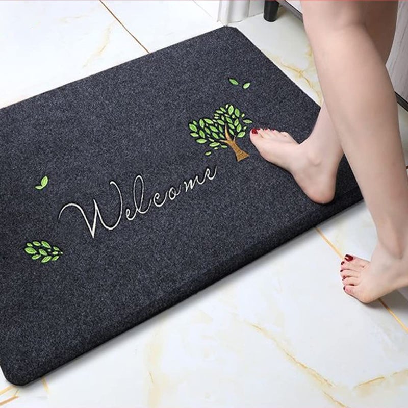 wolpin Anti-Slip Bath Mat (40 x 60 cm) Quick Water Absorbent Door Mat Bathmat for Home, Kitchen, Haze Blue Hall Entryway, Welcome Love Tree - Image 1