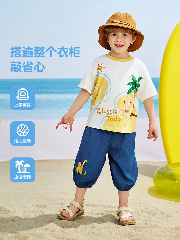 Classic Teddy Boys Arrival Cropped Pants Comfortable Breathable Jeans Middle Leg Pants Children'S Light Trendy Pants - Image 5