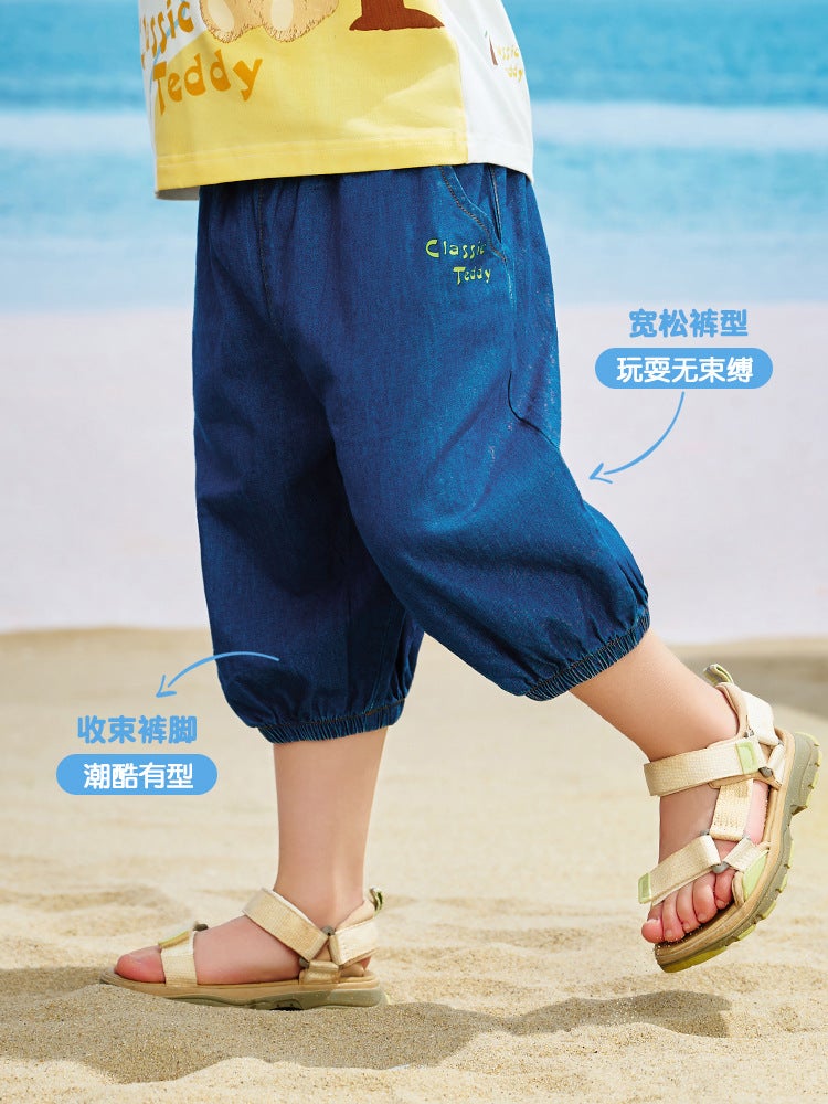 Classic Teddy Boys Arrival Cropped Pants Comfortable Breathable Jeans Middle Leg Pants Children'S Light Trendy Pants - Image 4