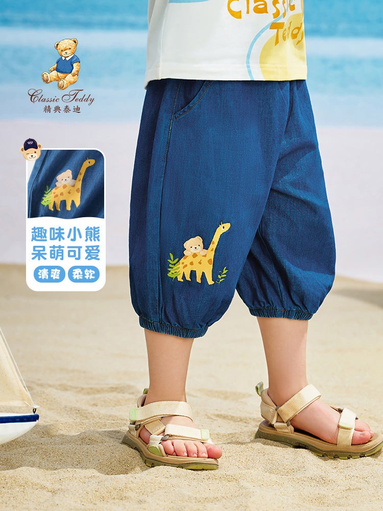 Classic Teddy Boys Arrival Cropped Pants Comfortable Breathable Jeans Middle Leg Pants Children'S Light Trendy Pants - Image 2