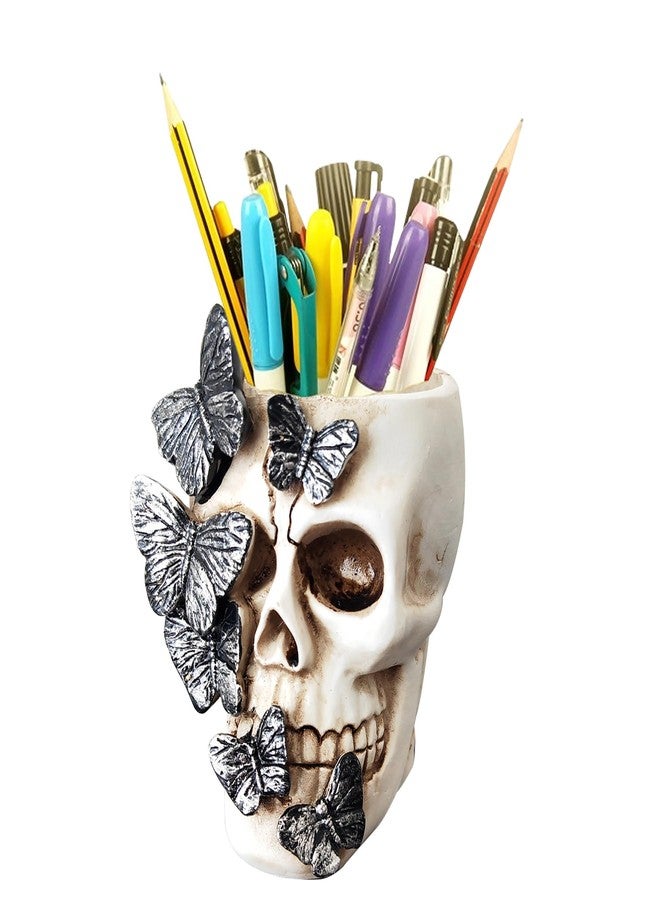 Fsocpen Skull Pen Holder,Skull Makeup Brush Holder,Bathroom storage Holder,Spooky Goth Decorations,Halloween Decoration,Vanity, Desk, Office Organizer, Stationary, Decor Planter - Image 1