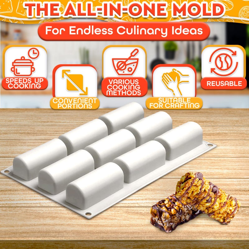 VIKROM 9 Cavity 3D Cylinder Silicone Dessert Molds - Silicone Cylinder Mold Twinkie Pan Cake Molds for Baking Cake Pan - Mini Dessert Molds Granola Bar Molds Silicone Baking Pan Cake Roll Pan - Image 4