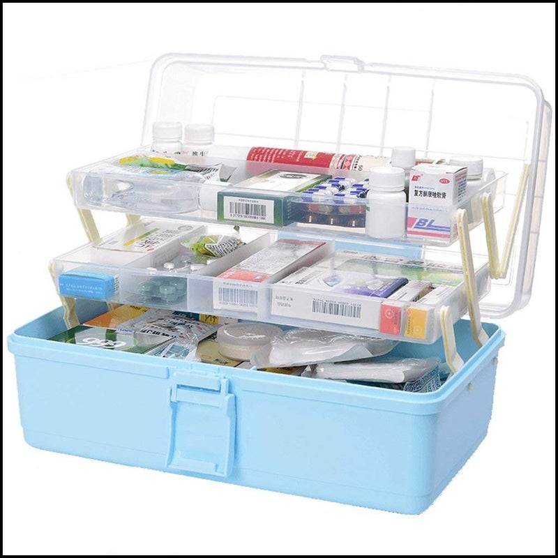 SHULABH CREATIVE Shulabh Creative Plastic 3 Layers Portable Medicine Storage Box Organizer With Compartments Family Emergency Kit Storage Box With Clear Cover Multicolour Standard Size Rectangular  - Image 1