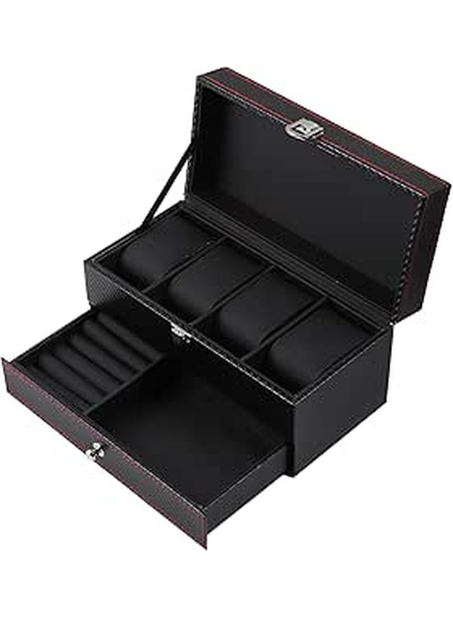 Carbon Fiber Watch Box With Pu Leather Interior Watch Display And Jewelry Organizer Case For Men Black Storage - Image 1