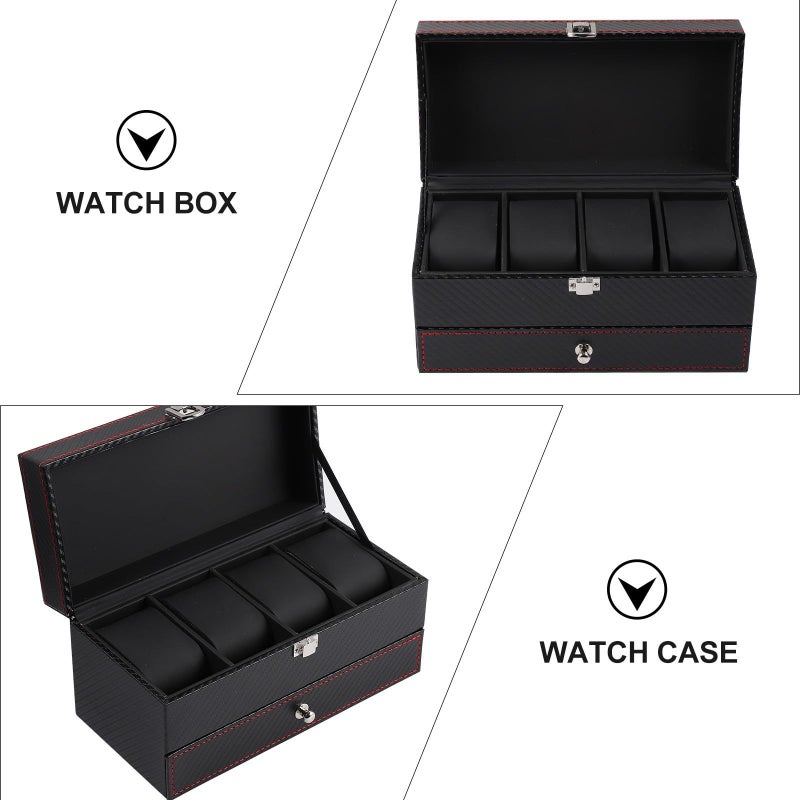 Carbon Fiber Watch Box With Pu Leather Interior Watch Display And Jewelry Organizer Case For Men Black Storage - Image 4